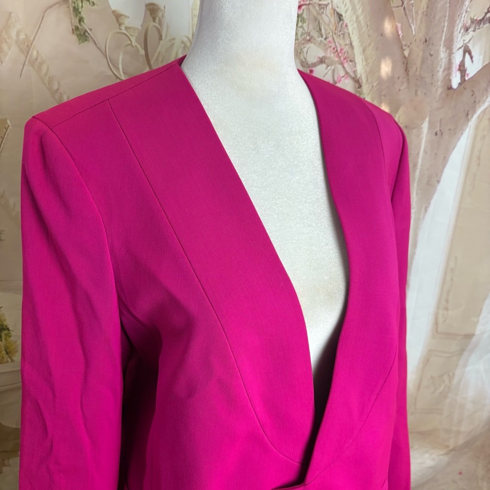 NEW St. John Fuchsia Wool Tailored Open Blazer - Picture 4 of 15